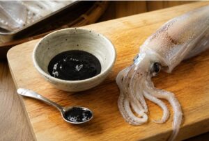 イカから取り出した新鮮なイカ墨