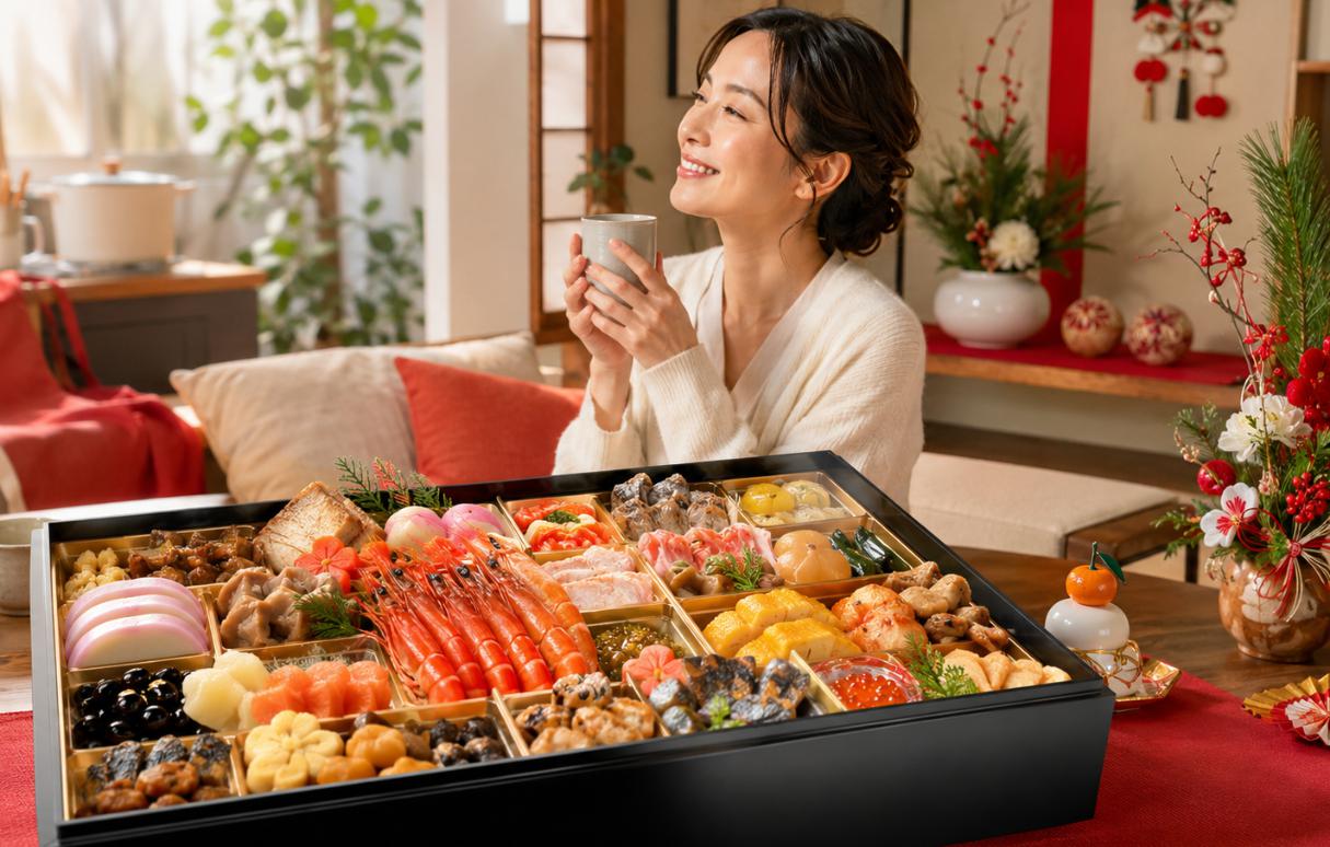 お正月くらい料理を休みたい！カニ本舗のおせちなら並べるだけ